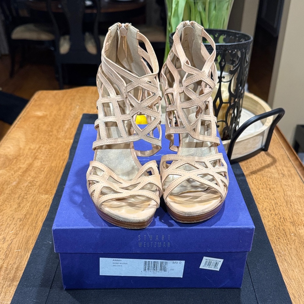 Stuart Weitzman Array Sand Nubuc Strappy Platform… - image 2